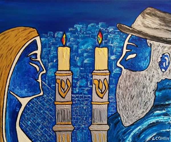 Une femme et un homme devant deux bougies