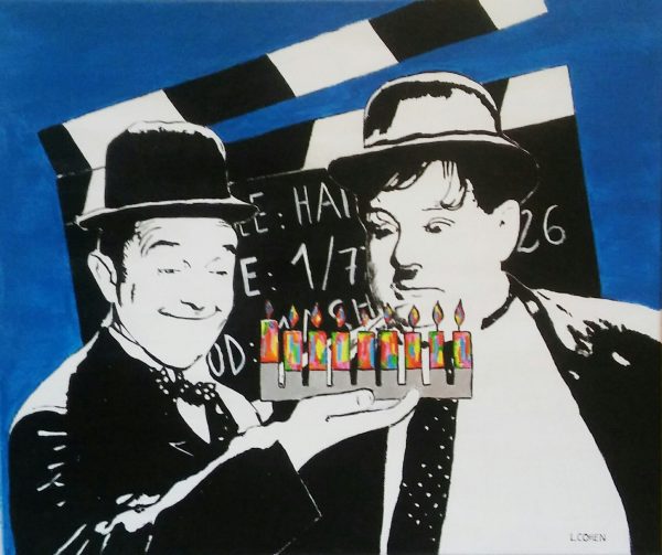 Peinture Laurel et Hardy avec clip cinema