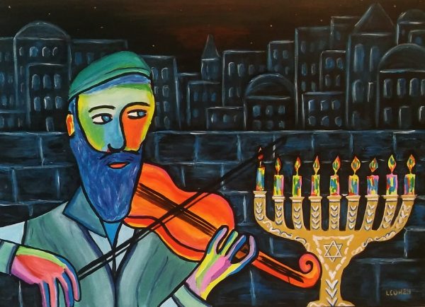 Peinture musicien pendant Hanoucah à Jerusalemen