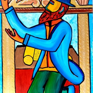 Peinture rabbin joyeux qui danse
