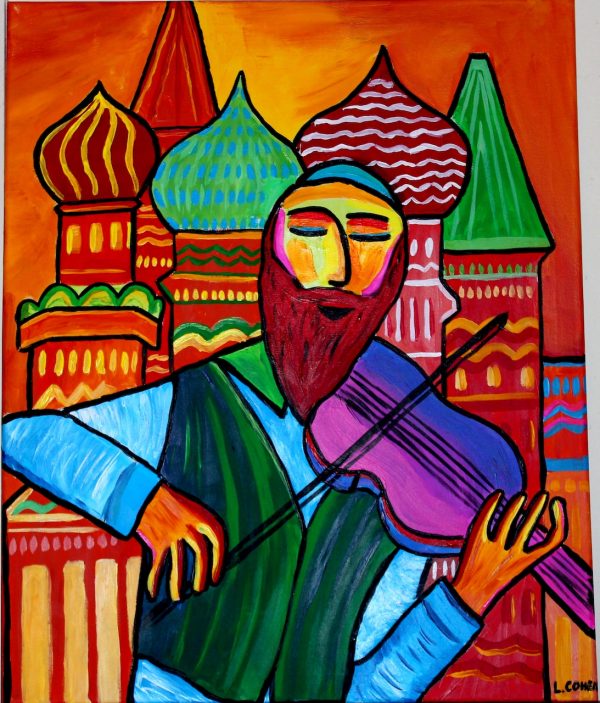 Peinture représentant un rabbin violoniste à Moscou