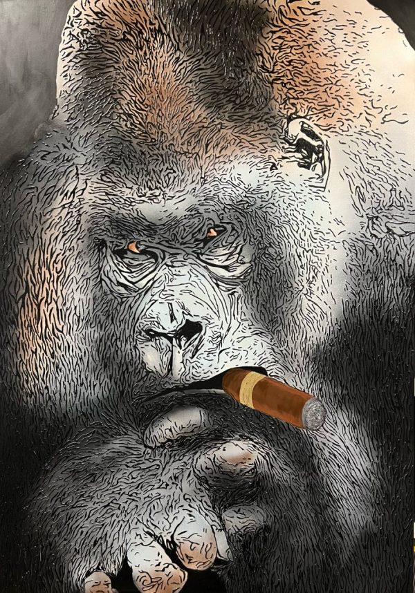 portrait d'un gorille fumant le cigare