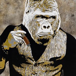 Portrait d'un gorille tenant un cigare Cohiba