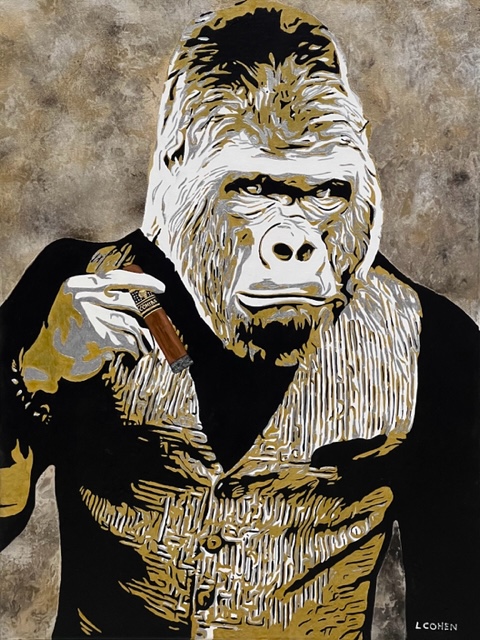 Portrait d'un gorille tenant un cigare Cohiba