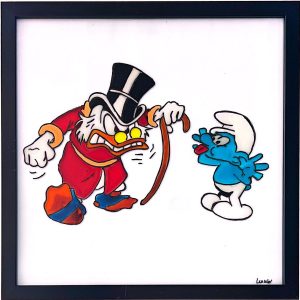 Un schtroumph tire la langue à Picsou, ce qui le met en colère.